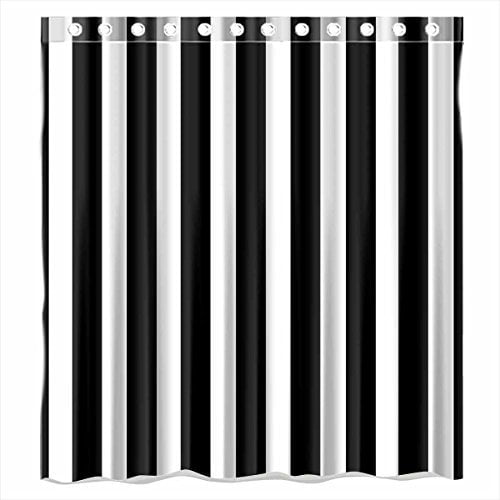 Black White Stripe Polyester Waterproof Bathroom Fabric Shower Curtain 12 Hook